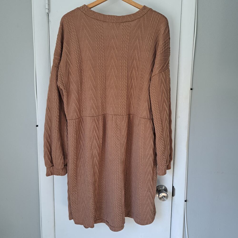 Women's V-Neck Long Sleeve Dress in Brown - Picture 2 of 6